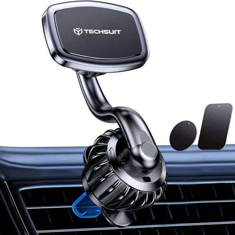 Laptop, Telefoane si Tablete - Telefoane mobile si accesorii - Accesorii Telefoane - Suport si docking telefoane - Suport Grila Ventilatie pentru Telefon, Magnet N52, Rotatie 360° + 2 Placute Metalice - Techsuit AirFix (S3) - Negru - Infinity.ro