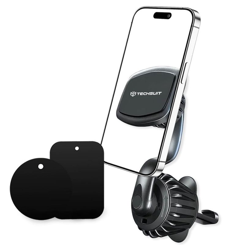 Laptop, Telefoane si Tablete - Telefoane mobile si accesorii - Accesorii Telefoane - Suport si docking telefoane - Suport Grila Ventilatie pentru Telefon, Magnet N52, Rotatie 360° + 2 Placute Metalice - Techsuit AirFix (S3) - Negru - Infinity.ro