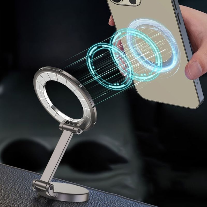 Laptop, Telefoane si Tablete - Telefoane mobile si accesorii - Accesorii Telefoane - Suport si docking telefoane - Suport de Telefon pentru Bord, Compatibil MagSafe + Adaptor iRing - Techsuit TitanMagX (S13) - Gri - Infinity.ro