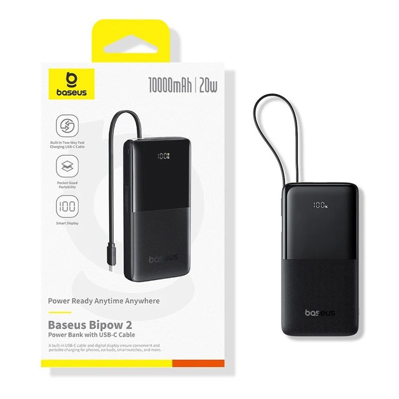 Laptop, Telefoane si Tablete - Telefoane mobile si accesorii - Accesorii Telefoane - Baterii externe - Power Bank 10000mAh, 20W, Cablu Incorporat Type-C - Baseus Bipow 2 (P10077101113-00) - Negru - Infinity.ro