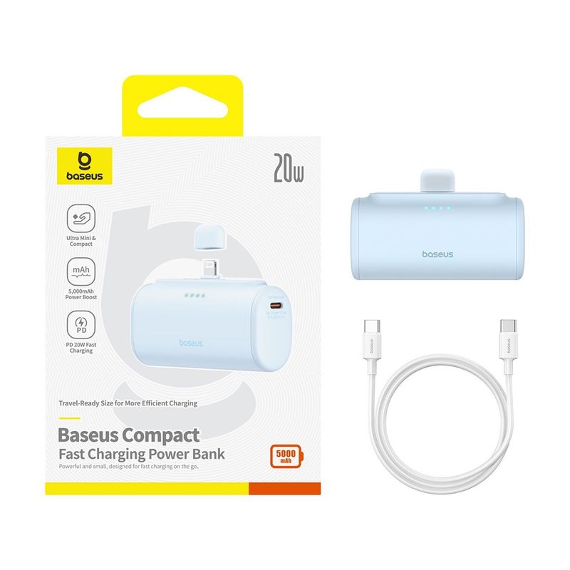 Laptop, Telefoane si Tablete - Telefoane mobile si accesorii - Accesorii Telefoane - Baterii externe - Power Bank pentru Telefon, Lightning, 20W, 5000mAh, Cablu Type-C - Baseus (P10068307413-00) - Bleu - Infinity.ro