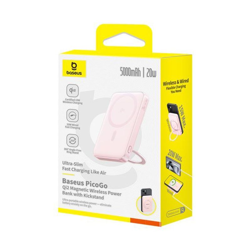 Laptop, Telefoane si Tablete - Telefoane mobile si accesorii - Accesorii Telefoane - Baterii externe - Acumulator Extern Type-C, Qi2, 20W, 5000mAh, cu Cable Type-C - Baseus PicoGo (P10076800213-01) - Roz - Infinity.ro