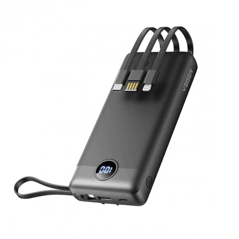 Laptop, Telefoane si Tablete - Telefoane mobile si accesorii - Accesorii Telefoane - Baterii externe - Acumulator extern Veger C20,20000 mAh,cabluri tip Type C,Lightning,MicroUSB si USB,Display LED - Infinity.ro