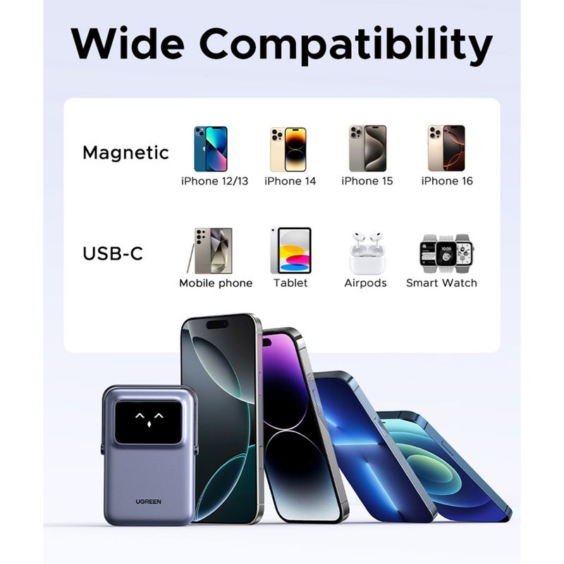 Laptop, Telefoane si Tablete - Telefoane mobile si accesorii - Accesorii Telefoane - Baterii externe - Baterie Externa fara Fir cu Display si Stand, Type-C, 10000mAh, 20W, 5V/3A - UVerde Uno PB572 (45327) - Gri - Infinity.ro