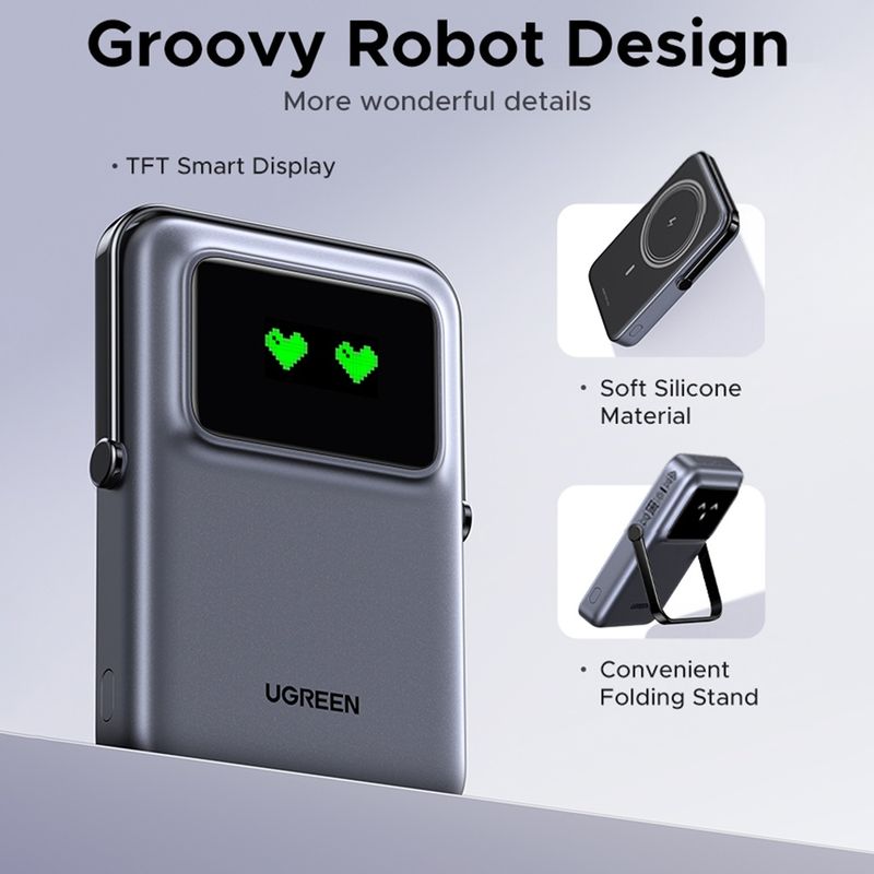 Laptop, Telefoane si Tablete - Telefoane mobile si accesorii - Accesorii Telefoane - Baterii externe - Baterie Externa fara Fir cu Display si Stand, Type-C, 10000mAh, 20W, 5V/3A - UVerde Uno PB572 (45327) - Gri - Infinity.ro