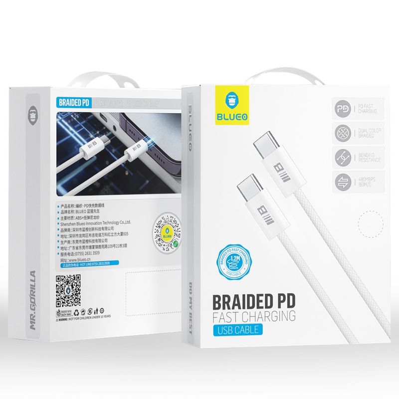 Laptop, Telefoane si Tablete - Telefoane mobile si accesorii - Accesorii Telefoane - Cabluri si adaptoare telefoane - Cablu de Incarcare Type-C la Type-C, Fast Charging, 1.2m - Albastruo - Alb - Infinity.ro