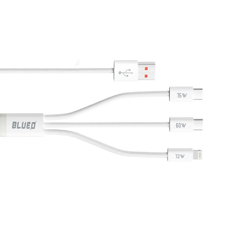 Laptop, Telefoane si Tablete - Telefoane mobile si accesorii - Accesorii Telefoane - Cabluri si adaptoare telefoane - Cablu de Date USB-A la 2x USB-C, Lightning, Fast Charging - Albastruo - Alb - Infinity.ro