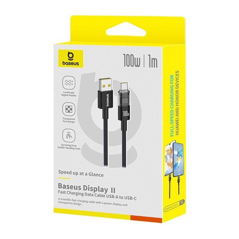 Laptop, Telefoane si Tablete - Telefoane mobile si accesorii - Accesorii Telefoane - Cabluri si adaptoare telefoane - Cablu de Date cu Afisaj Digital, USB la Type-C, 100W, 1m - Baseus Display 2 (P10382701121-00) - Cosmic Negru - Infinity.ro