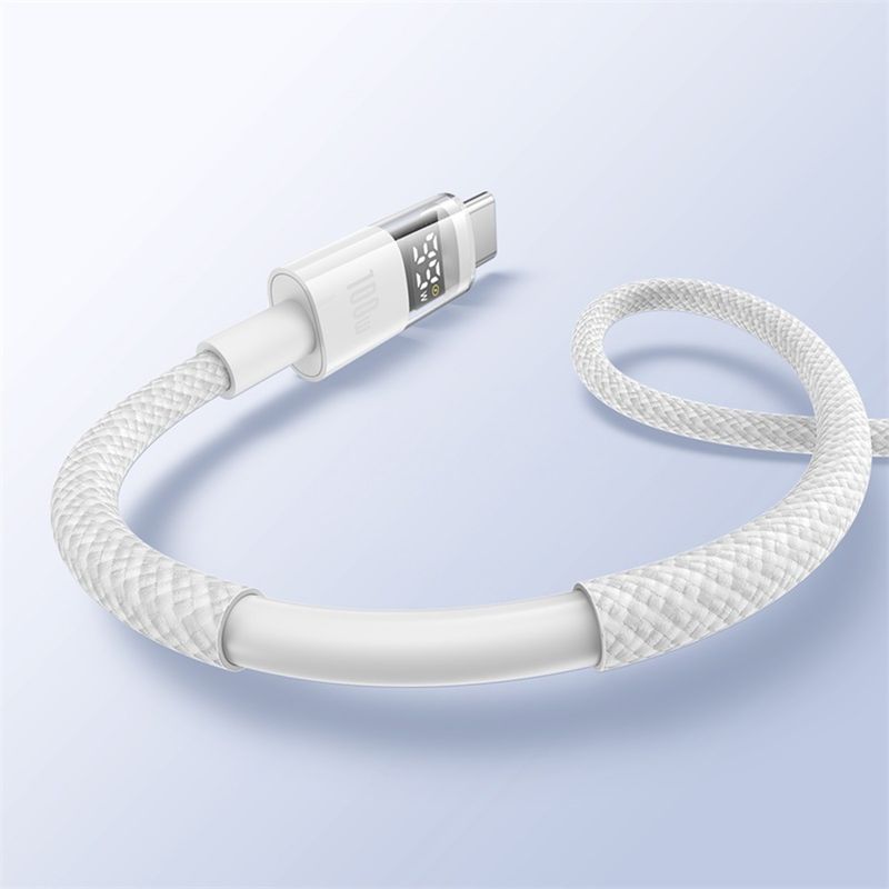 Laptop, Telefoane si Tablete - Telefoane mobile si accesorii - Accesorii Telefoane - Cabluri si adaptoare telefoane - Cablu de Date cu Afisaj Digital, USB la Type-C, 100W, 1m - Baseus Display 2 (P10382701211-00) - Alb - Infinity.ro
