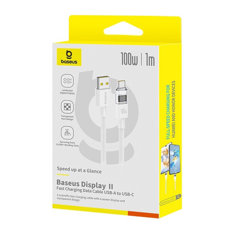 Laptop, Telefoane si Tablete - Telefoane mobile si accesorii - Accesorii Telefoane - Cabluri si adaptoare telefoane - Cablu de Date cu Afisaj Digital, USB la Type-C, 100W, 1m - Baseus Display 2 (P10382701211-00) - Alb - Infinity.ro
