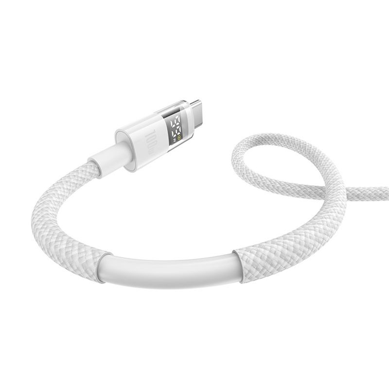 Laptop, Telefoane si Tablete - Telefoane mobile si accesorii - Accesorii Telefoane - Cabluri si adaptoare telefoane - Cablu de Date cu Afisaj Digital, USB la Type-C, 100W, 1m - Baseus Display 2 (P10382701211-00) - Alb - Infinity.ro