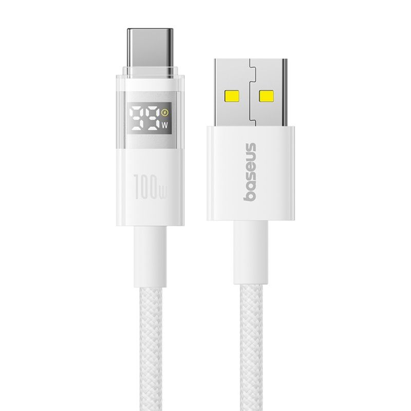 Laptop, Telefoane si Tablete - Telefoane mobile si accesorii - Accesorii Telefoane - Cabluri si adaptoare telefoane - Cablu de Date cu Afisaj Digital, USB la Type-C, 100W, 1m - Baseus Display 2 (P10382701211-00) - Alb - Infinity.ro
