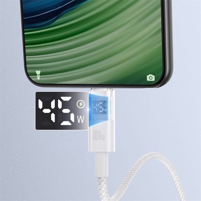Laptop, Telefoane si Tablete - Telefoane mobile si accesorii - Accesorii Telefoane - Cabluri si adaptoare telefoane - Cablu de Date cu Afisaj Digital, USB la Type-C, 100W, 1m - Baseus Display 2 (P10382701211-00) - Alb - Infinity.ro