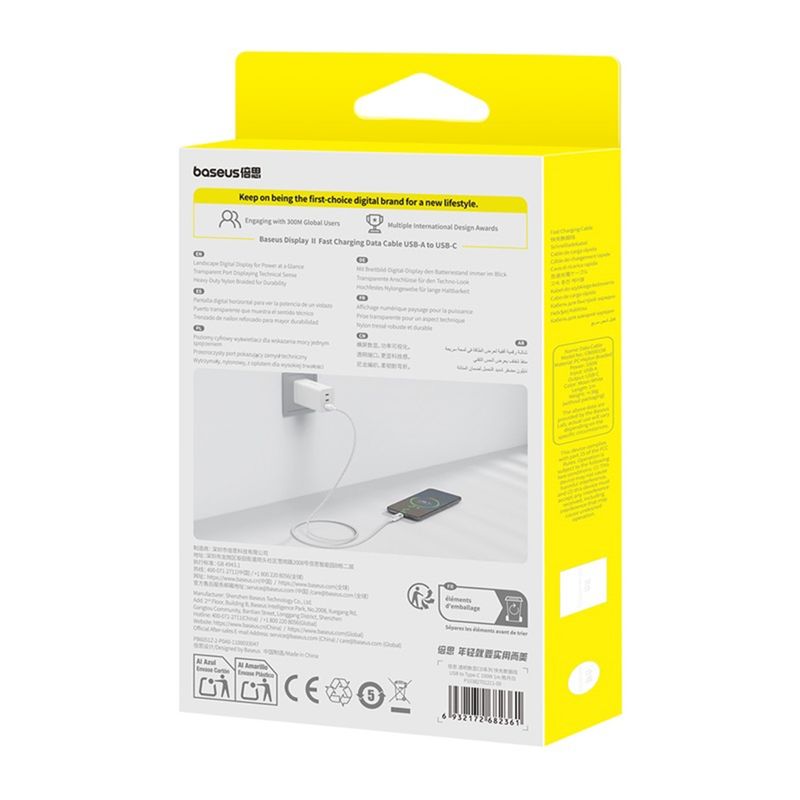 Laptop, Telefoane si Tablete - Telefoane mobile si accesorii - Accesorii Telefoane - Cabluri si adaptoare telefoane - Cablu de Date cu Afisaj Digital, USB la Type-C, 100W, 1m - Baseus Display 2 (P10382701211-00) - Alb - Infinity.ro