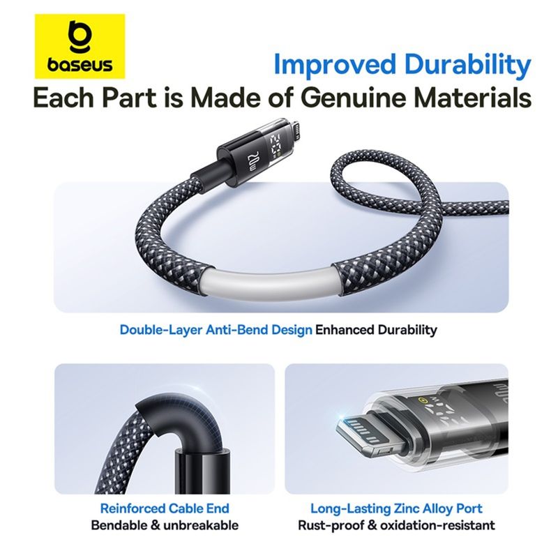 Laptop, Telefoane si Tablete - Telefoane mobile si accesorii - Accesorii Telefoane - Cabluri si adaptoare telefoane - Cablu de Date cu Afisaj Digital, Type-C la Lightning, 20W, 2m - Baseus Display 2 (P10382703121-01) - Cosmic Negru - Infinity.ro