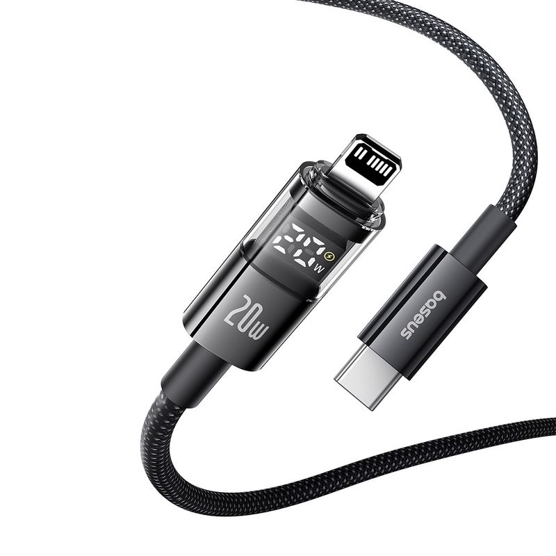 Laptop, Telefoane si Tablete - Telefoane mobile si accesorii - Accesorii Telefoane - Cabluri si adaptoare telefoane - Cablu de Date cu Afisaj Digital, Type-C la Lightning, 20W, 2m - Baseus Display 2 (P10382703121-01) - Cosmic Negru - Infinity.ro