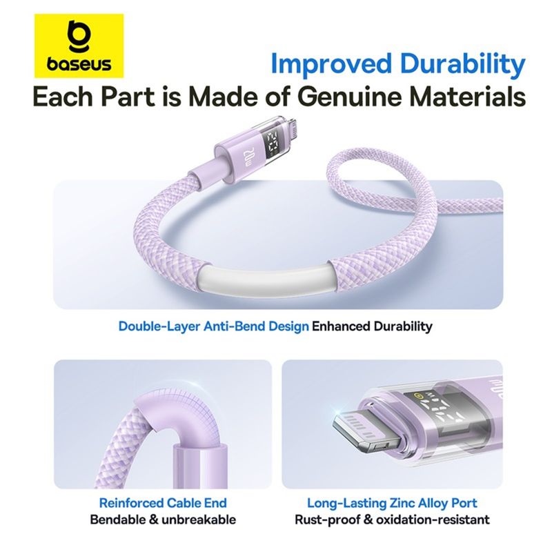 Laptop, Telefoane si Tablete - Telefoane mobile si accesorii - Accesorii Telefoane - Cabluri si adaptoare telefoane - Cablu de Date cu Afisaj Digital, Type-C la Lightning, 20W, 1m - Baseus Display 2 (P10382703511-00) - Nebula Mov - Infinity.ro