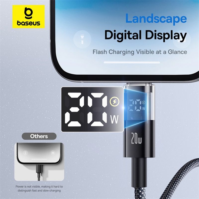Laptop, Telefoane si Tablete - Telefoane mobile si accesorii - Accesorii Telefoane - Cabluri si adaptoare telefoane - Cablu de Date cu Afisaj Digital, Type-C la Lightning, 20W, 1m - Baseus Display 2 (P10382703121-00) - Cosmic Negru - Infinity.ro