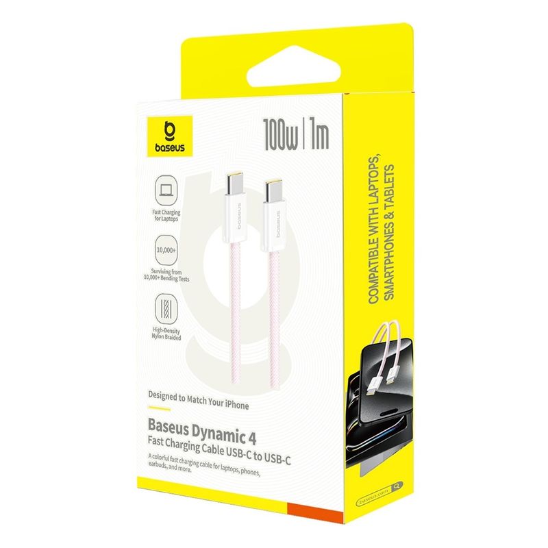 Laptop, Telefoane si Tablete - Telefoane mobile si accesorii - Accesorii Telefoane - Cabluri si adaptoare telefoane - Cablu Type-C, Smart Chip, 100W, 1m - Baseus Dynamic 4 (P10381400411-00) - Roz - Infinity.ro