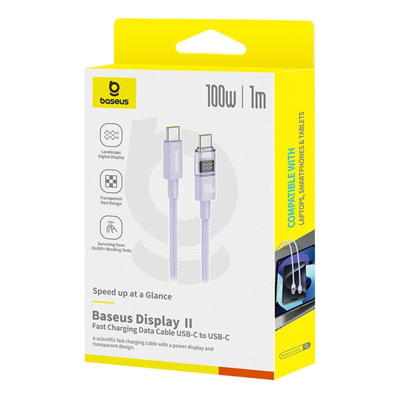 Laptop, Telefoane si Tablete - Telefoane mobile si accesorii - Accesorii Telefoane - Cabluri si adaptoare telefoane - Cablu de Date cu Afisaj Digital, Type-C la Type-C, 100W, 1m - Baseus Display 2 (P10382702511-00) - Nebula Mov - Infinity.ro