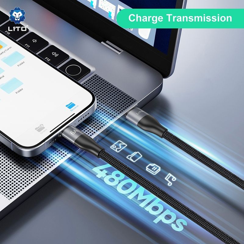 Laptop, Telefoane si Tablete - Telefoane mobile si accesorii - Accesorii Telefoane - Cabluri si adaptoare telefoane - Cablu de Date Type-C la Type-C, Fast Charging, 480Mbps, 100W, 2m - Lito (LD25CC) - Gri - Infinity.ro