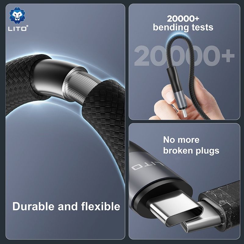 Laptop, Telefoane si Tablete - Telefoane mobile si accesorii - Accesorii Telefoane - Cabluri si adaptoare telefoane - Cablu de Date Type-C la Type-C, Fast Charging, 480Mbps, 100W, 2m - Lito (LD25CC) - Gri - Infinity.ro
