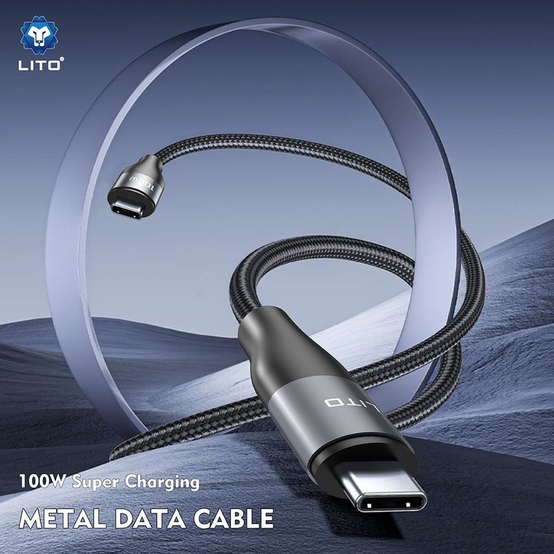 Laptop, Telefoane si Tablete - Telefoane mobile si accesorii - Accesorii Telefoane - Cabluri si adaptoare telefoane - Cablu de Date Type-C la Type-C, Fast Charging, 480Mbps, 100W, 2m - Lito (LD25CC) - Gri - Infinity.ro
