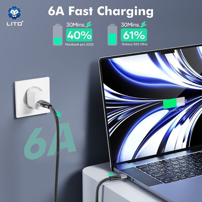 Laptop, Telefoane si Tablete - Telefoane mobile si accesorii - Accesorii Telefoane - Cabluri si adaptoare telefoane - Cablu de Date Type-C la Type-C, Fast Charging, 480Mbps, 100W, 2m - Lito (LD25CC) - Gri - Infinity.ro