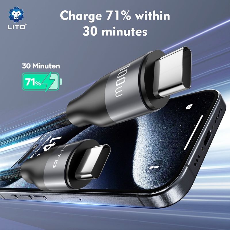 Laptop, Telefoane si Tablete - Telefoane mobile si accesorii - Accesorii Telefoane - Cabluri si adaptoare telefoane - Cablu de Date Type-C la Type-C, Fast Charging, 480Mbps, 100W - Lito (LD23CC) - Gri - Infinity.ro