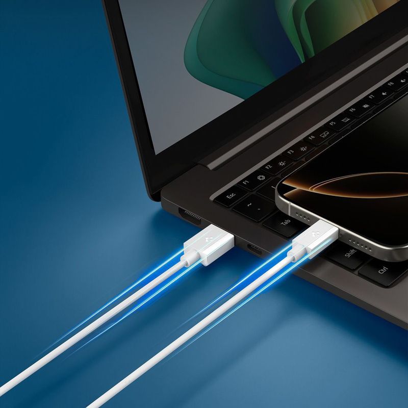 Laptop, Telefoane si Tablete - Telefoane mobile si accesorii - Accesorii Telefoane - Cabluri si adaptoare telefoane - Cablu pentru Alimentare USB, Type-C, 60W, 480Mbps, 2m - Spigen Essential (EB6020AC) - Alb - Infinity.ro