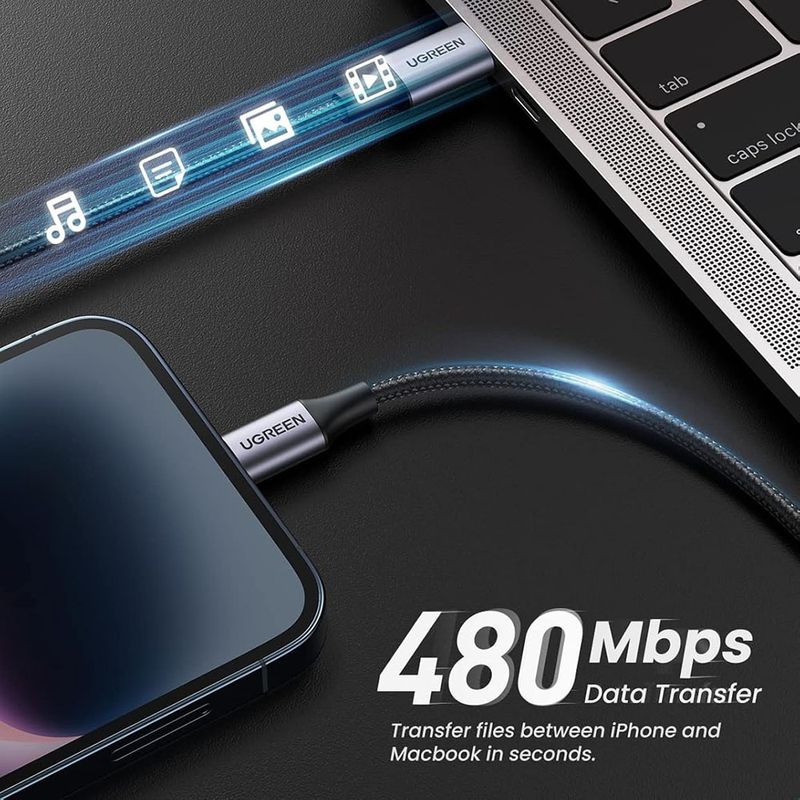 Laptop, Telefoane si Tablete - Telefoane mobile si accesorii - Accesorii Telefoane - Cabluri si adaptoare telefoane - Cablu de Date USB-C la Lightning, Fast Charging, 3A, 480Mbps, 1m - UVerde US304 (60759) - Space Gri - Infinity.ro