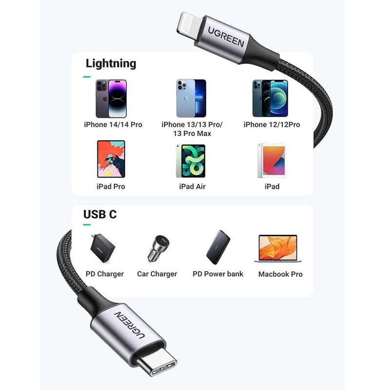 Laptop, Telefoane si Tablete - Telefoane mobile si accesorii - Accesorii Telefoane - Cabluri si adaptoare telefoane - Cablu de Date USB-C la Lightning, Fast Charging, 3A, 480Mbps, 1m - UVerde US304 (60759) - Space Gri - Infinity.ro
