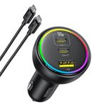 Laptop, Telefoane si Tablete - Telefoane mobile si accesorii - Accesorii Telefoane - Incarcatoare telefoane - Incarcator Auto cu Lumini RGB, 2x Type-C, USB, 152.5W, Fast Charging - Baseus (C00036101111-00) - Cluster Negru - Infinity.ro