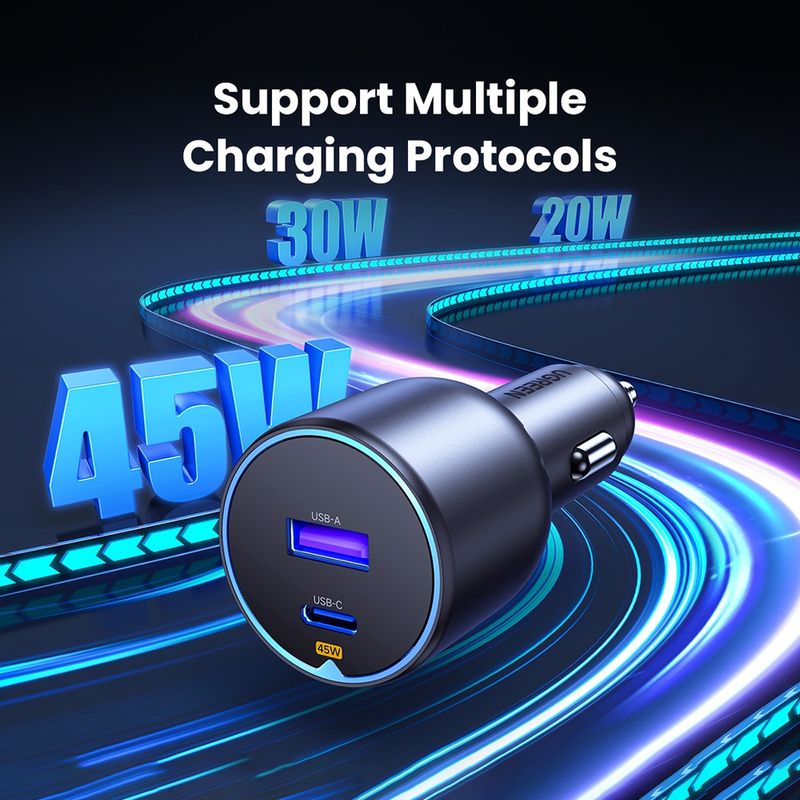 Laptop, Telefoane si Tablete - Telefoane mobile si accesorii - Accesorii Telefoane - Incarcatoare telefoane - Incarcator pentru Masina Type-C, USB, 63W, 3A, PD3.0, QC 3.0 - UVerde EC701 (35023) - Negru - Infinity.ro