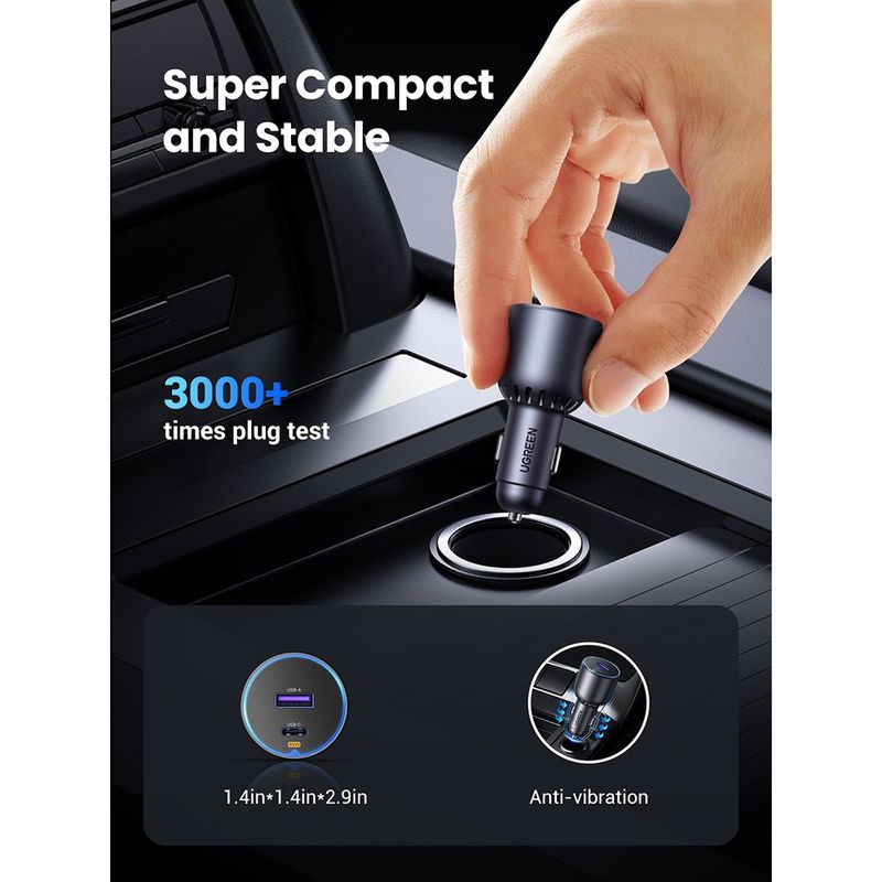 Laptop, Telefoane si Tablete - Telefoane mobile si accesorii - Accesorii Telefoane - Incarcatoare telefoane - Incarcator pentru Masina Type-C, USB, 63W, 3A, PD3.0, QC 3.0 - UVerde EC701 (35023) - Negru - Infinity.ro