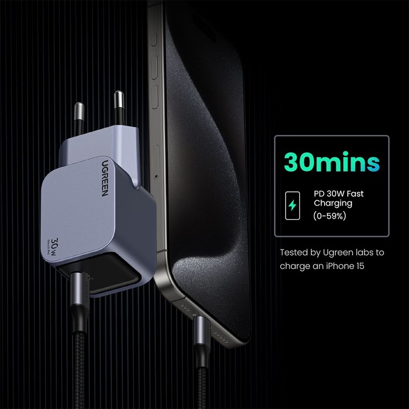 Laptop, Telefoane si Tablete - Telefoane mobile si accesorii - Accesorii Telefoane - Incarcatoare telefoane - Incarcator pentru Priza Type-C, GaN, Fast Charging, 30W, 3A, PD3.0, QC4.0+ - UVerde Nexode S X503 (35041) - Gri - Infinity.ro