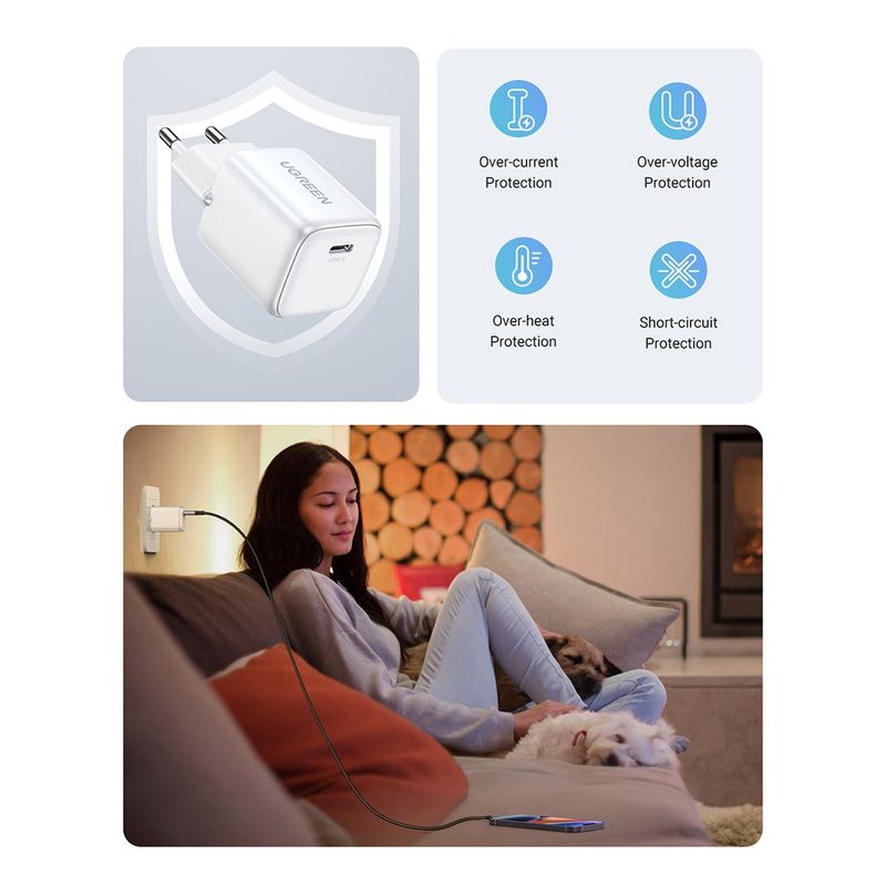 Laptop, Telefoane si Tablete - Telefoane mobile si accesorii - Accesorii Telefoane - Incarcatoare telefoane - Incarcator USB-C, GaN, Fast Charging, 20W, 3A, QC4.0+ - UVerde Nexode CD318 (15324) - Alb - Infinity.ro