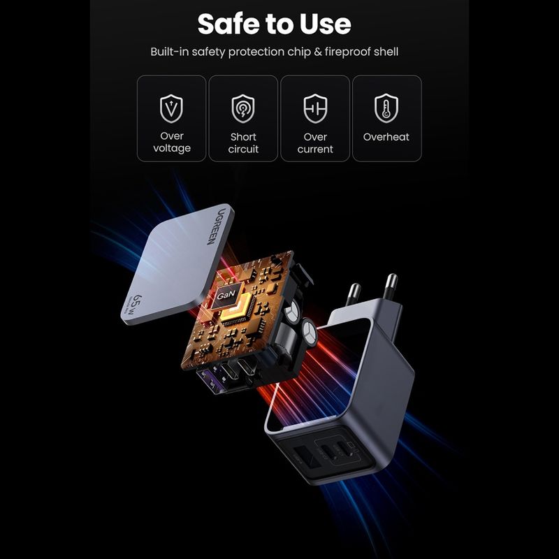 Laptop, Telefoane si Tablete - Telefoane mobile si accesorii - Accesorii Telefoane - Incarcatoare telefoane - Incarcator USB, 2x Type-C, GaN, Fast Charging, 65W, 3A, PD3.0, QC4.0 - UVerde Nexode Pro X755 (25871) - Gri - Infinity.ro