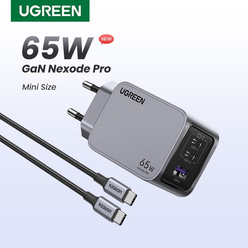 Laptop, Telefoane si Tablete - Telefoane mobile si accesorii - Accesorii Telefoane - Incarcatoare telefoane - Incarcator USB, 2x Type-C, GaN, Fast Charging, 65W, 3A, PD3.0, QC4.0 - UVerde Nexode Pro X755 (25871) - Gri - Infinity.ro