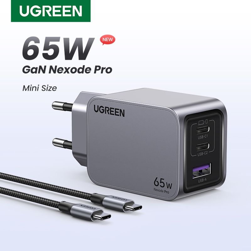 Laptop, Telefoane si Tablete - Telefoane mobile si accesorii - Accesorii Telefoane - Incarcatoare telefoane - Incarcator USB, 2x Type-C, GaN, Fast Charging, 65W, 3A, PD3.0, QC4.0 - UVerde Nexode Pro X755 (25871) - Gri - Infinity.ro