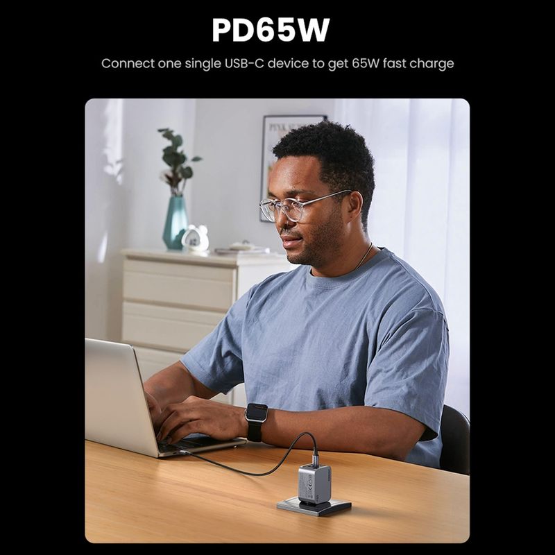 Laptop, Telefoane si Tablete - Telefoane mobile si accesorii - Accesorii Telefoane - Incarcatoare telefoane - Incarcator USB, 2x Type-C, GaN, Fast Charging, 65W, 3A, PD3.0, QC4.0 - UVerde Nexode Pro X755 (25871) - Gri - Infinity.ro