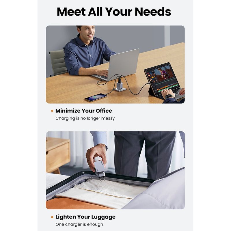 Laptop, Telefoane si Tablete - Telefoane mobile si accesorii - Accesorii Telefoane - Incarcatoare telefoane - Incarcator USB, 2x Type-C, GaN, Fast Charging, 65W, 3A, PD3.0, QC4.0 - UVerde Nexode Pro X755 (25871) - Gri - Infinity.ro