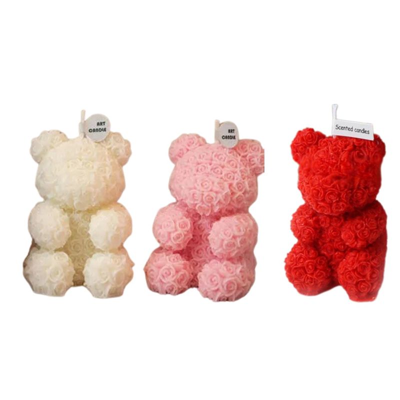 Casa si Gradina - Decoratiuni - Aromaterapie si lumanari - Lumanari si candele - Lumanare parfumata in forma de ursulet din trandafiri, handmade, design unic, ceara naturala din soia, Clickzu - Infinity.ro