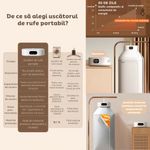 Electronice si Electrocasnice - Masini si uscatoare de rufe - Uscatoare de rufe - Mini uscator rufe electric, 7 trepte, uscare 360°, telecomanda, sterilizare UV, eliminare mirosuri si bacterii, Clickzu - Infinity.ro