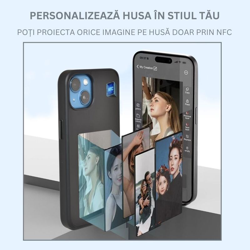 Laptop, Telefoane si Tablete - Telefoane mobile si accesorii - Accesorii Telefoane - Huse telefoane - Husa pentru telefon cu ecran e-ink, proiectie poze prin NFC, iPhone 13 si 14, rezistenta la socuri, Clickzu - Infinity.ro