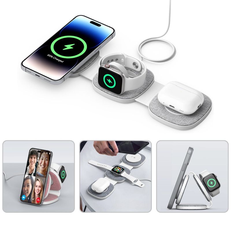Laptop, Telefoane si Tablete - Telefoane mobile si accesorii - Accesorii Telefoane - Incarcatoare telefoane - Incarcator wireless pentru telefon, Airpods si Apple Watch, statie cu suport telefon, fast charge 15W, magnetic, Clickzu - Infinity.ro
