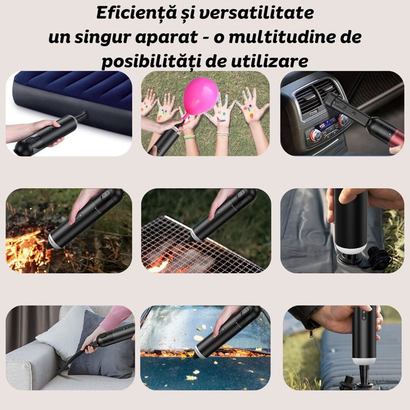 Electronice si Electrocasnice - Ingrijirea locuintei - Aspiratoare - Aspirator portabil cu 3 straturi de filtrare, 10000PA, 110W, aspirare, suflare, umflare, vidare, lumina LED, Clickzu - Infinity.ro