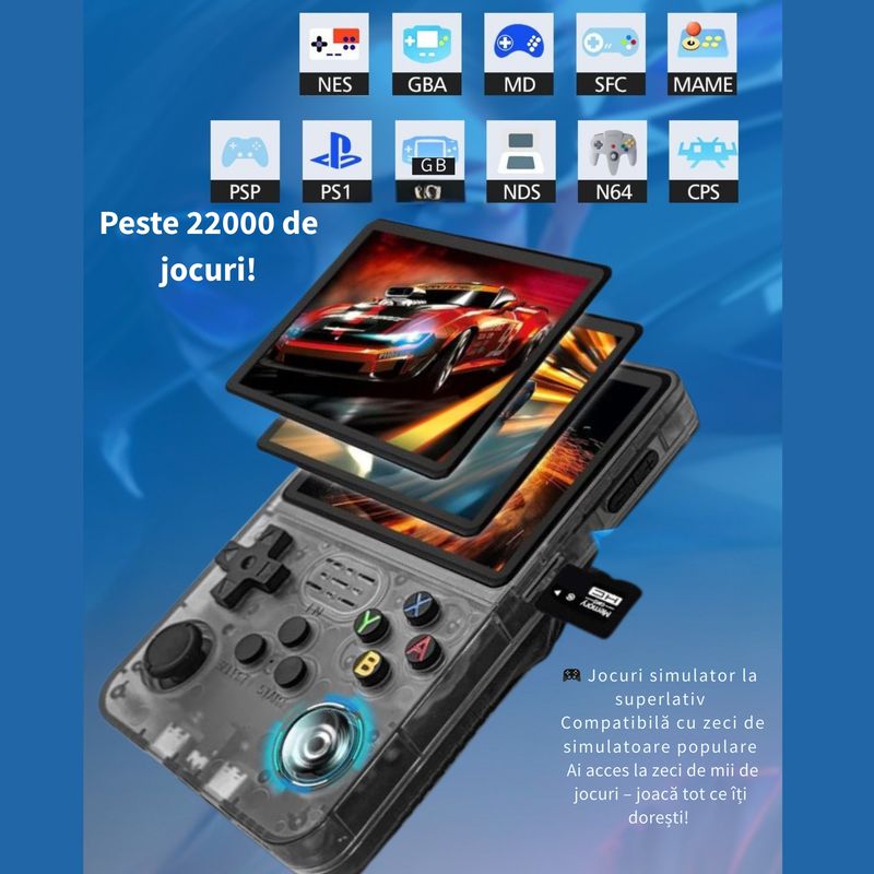 PC, gaming si accesorii - Gaming - Console gaming - Consola portabila retro R36S, peste 22000 jocuri, ecran IPS 3.5” HD, joystick dual 3D, suport multi-emulator, Clickzu - Infinity.ro