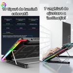 Laptop, Telefoane si Tablete - Laptopuri si accesorii - Accesorii Laptop - Standuri/Coolere notebook - Cooler laptop pentru gaming cu 6 ventilatoare RGB, 7 unghiuri inclinare, suport telefon, compatibil 15.6", Clickzu - Infinity.ro