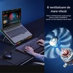 Laptop, Telefoane si Tablete - Laptopuri si accesorii - Accesorii Laptop - Standuri/Coolere notebook - Cooler laptop pentru gaming cu 6 ventilatoare RGB, 7 unghiuri inclinare, suport telefon, compatibil 15.6", Clickzu - Infinity.ro